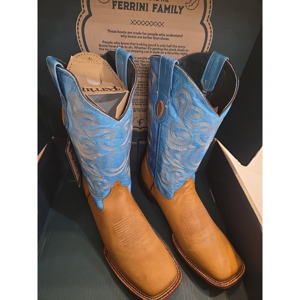 Ferrini Men's Chocolate Turquoise Western Boot - Broad Square Toe 11 D - 1269350
